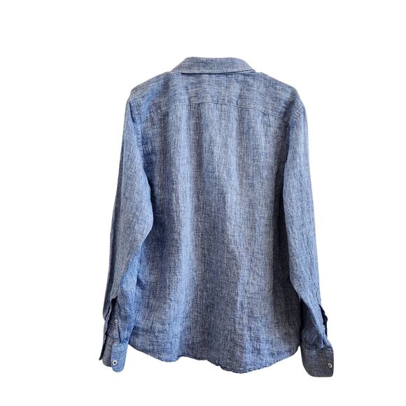 Untuckit 100% Linen Long Sleeve Button Down Shirt Chambray Blue Size Large - Picture 2 of 8